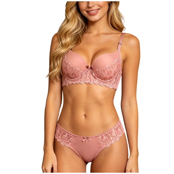 Levmjia Womens Lace Embroidery Bra And Panty Set Underwire Supportive Adjustable Straps Breathable Comfortable Everyday Lingerie Set With Bow Decoration For All Seasons