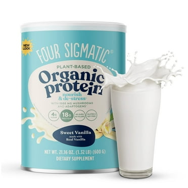 Four Sigmatic Organic Plant-Based Protein Powder Sweet Vanilla Protein with Lions Mane, Chaga, Cordyceps, and More | Clean Vegan Protein Elevated for Brain Function and Immune Support | 21.16 oz