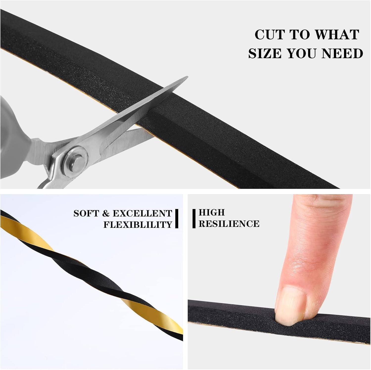Weather Stripping Door Seal Strip Strong Adhesive Foam Insulation Tape Tape Gasket for Door and Windows (Black, 1/2 in x 1/2 in x 13Ft)