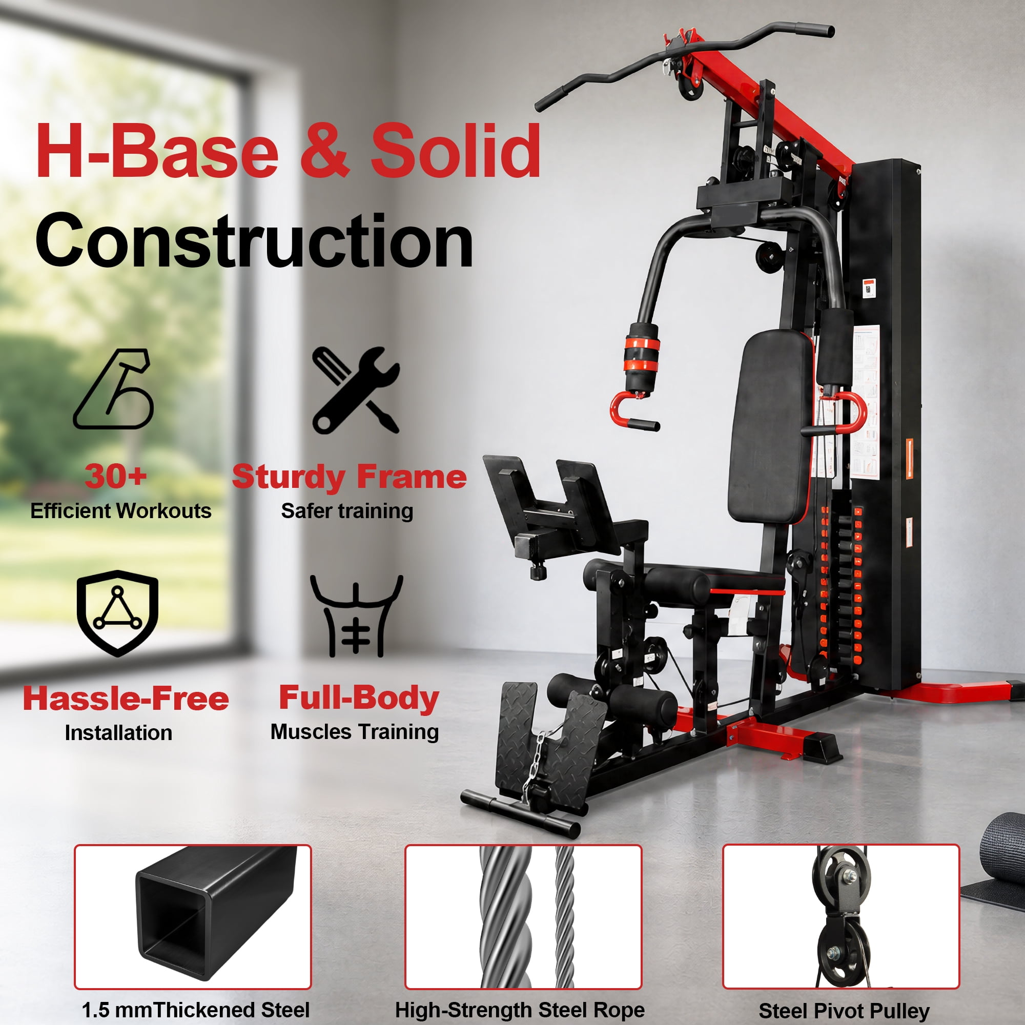 Sustainova Home Gym Machine with 160LB Weight Stack, Multi-Function Full Body Workout Equipment with Lat Pulldown, Chest Press, Leg Developer, Adjustable Seat for Home Strength Training