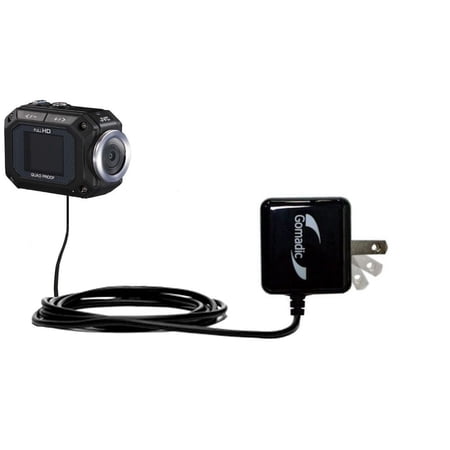 Gomadic Intelligent Compact AC Home Wall Charger suitable for the JVC GC-XA1 ADIXXION - High output power with a convenient, foldable plug design - Us