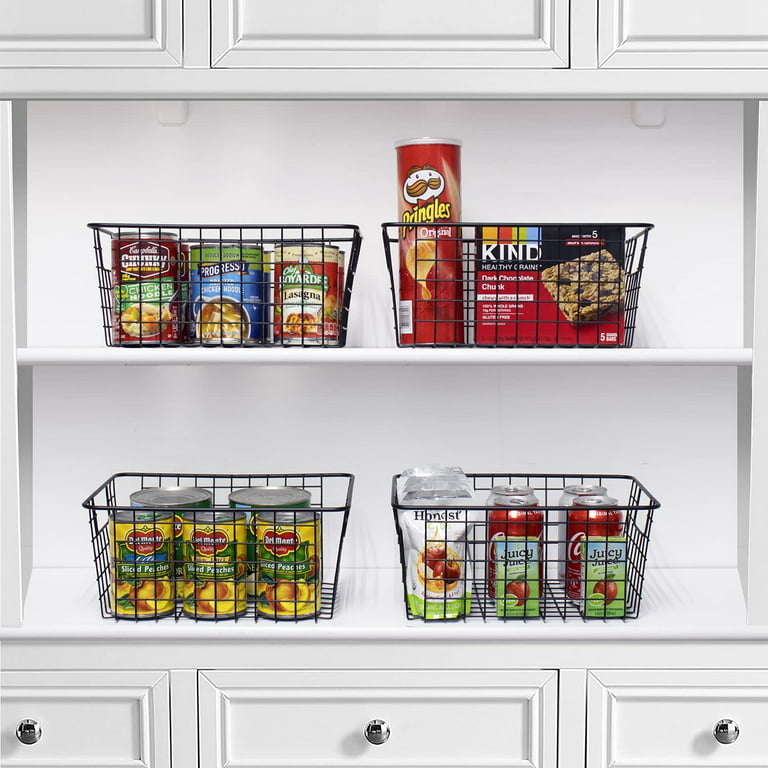 SANNO Large Stackable Storage Baskets Cabinet Organizer Sturdy Metal Wire  Pantry Freezer Bin for Home Bathroom Kitchen Organization set of 4