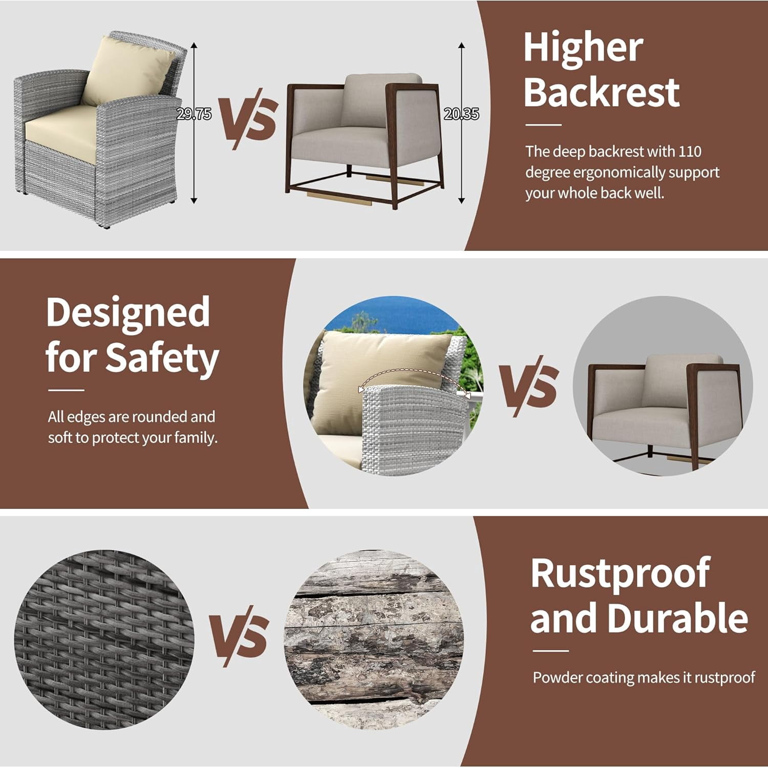 4 Pieces Patio Conversation Set, Outdoor Furniture Set with Cushion, Outside Sectional Rattan Wicker Sofa  Furniture Set for Garden, Porch, Backyard, Khaki