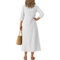 thumbnail image 4 of Robe Tailleur pour Femme Robe pour Femmes Longue Robe Bohème de Plage Élégante Robe Maxi Robe à Col en V Robe à Manches 3/4 Blanche G, 4 of 5