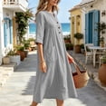 thumbnail image 4 of QUNYINEY Womens Plus Size Dresses Long Casual 3/4 Sleeve Faux Linen A Line Dress V-Neck Loose Fit Button with Pockets Solid Dresses, 4 of 9