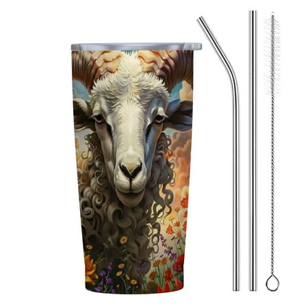 

Autua Ram Goat s-Head Flowers 20oz Car Tumbler with Straw 304 Stainless Steel Coffee Cup for Ice Drinks and Hot Beverages Birthday Gifts for Women 20oz