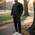 thumbnail image 4 of BXJX Men's Fleece-Lined Sweatsuit- Fall Crewneck Casual Pullover Crewneck Sweatshirts and Elastic Waist Sweatpants with Pockets Black Size S, 4 of 8