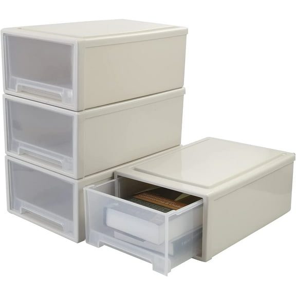 4 Pack Stacking Storage Chest Drawer, 12 Quart Organizer Box Bin