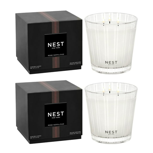 Candle NEST New York Rose Noir & Oud, 3 mechas, 625 ml, paquete de 2