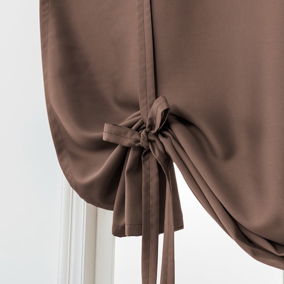 Xiao Hua 1-piece light blocking solid color lace up short curtain, suitable for small windows in kitchens, cafes, and bathrooms - pole through style, brown, 47.24 * 31.5in