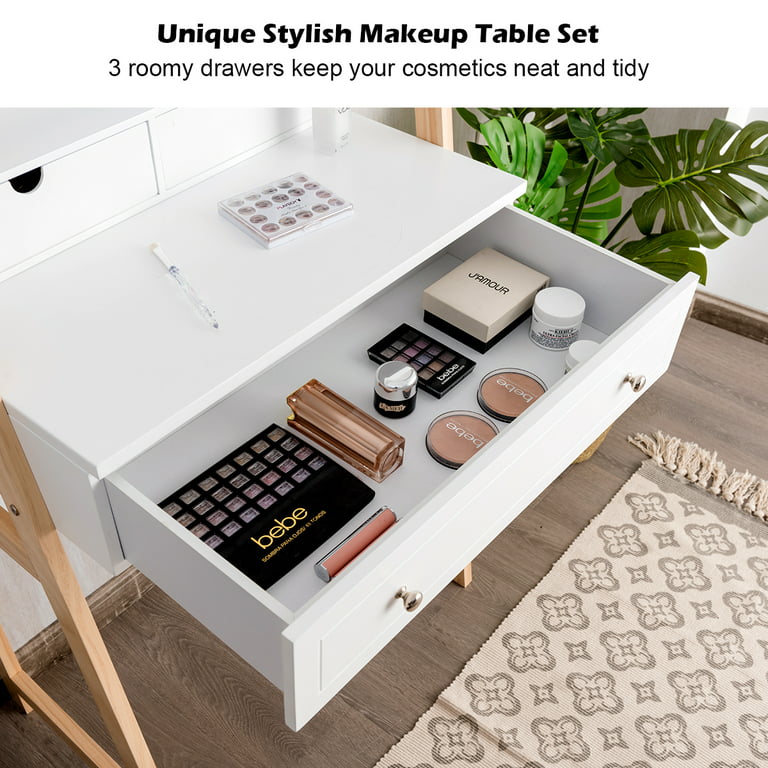 Vanity Table Set Dressing Table Cushioned Stool Makeup Table