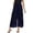 A-Dark Blue1199, variant on XIAONU Women's Chiffon Wide Leg Culottes Elastic Waist High Waist Cropped Pants Lightweight Elegant Office Casual Pants