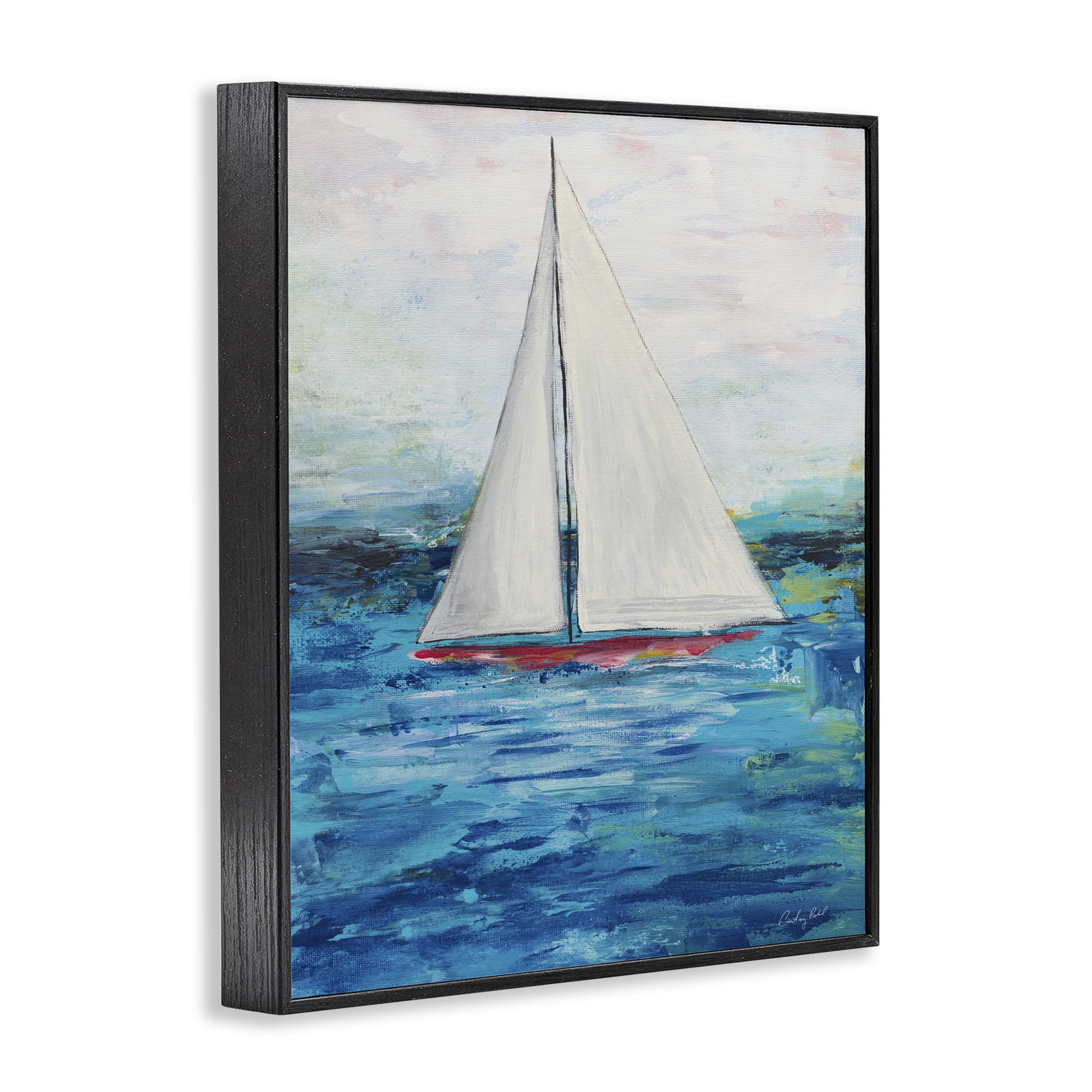 Stupell Industries Boat Setting Sail Coastal Painting Black Framed Art Print Wall Art, 24 x 30