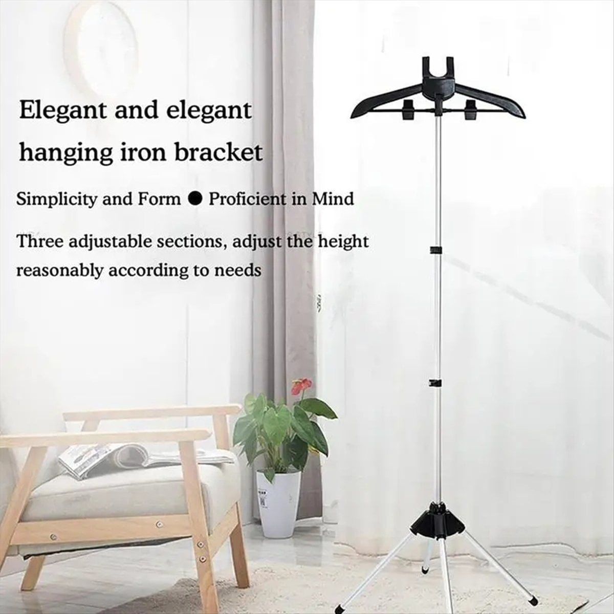 Display Stand Clothes Hanger Garment Foldable Tripod Steamer Rack Cloths Iron Hanging Stand Clothing Drying Rack Black