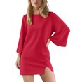 thumbnail image 2 of Elvqul Womens Dresses Loose Slim Fit Dress Red Long Sleeve Winter Crew Neck Solid Color Midi Dresses for Women, 2 of 7