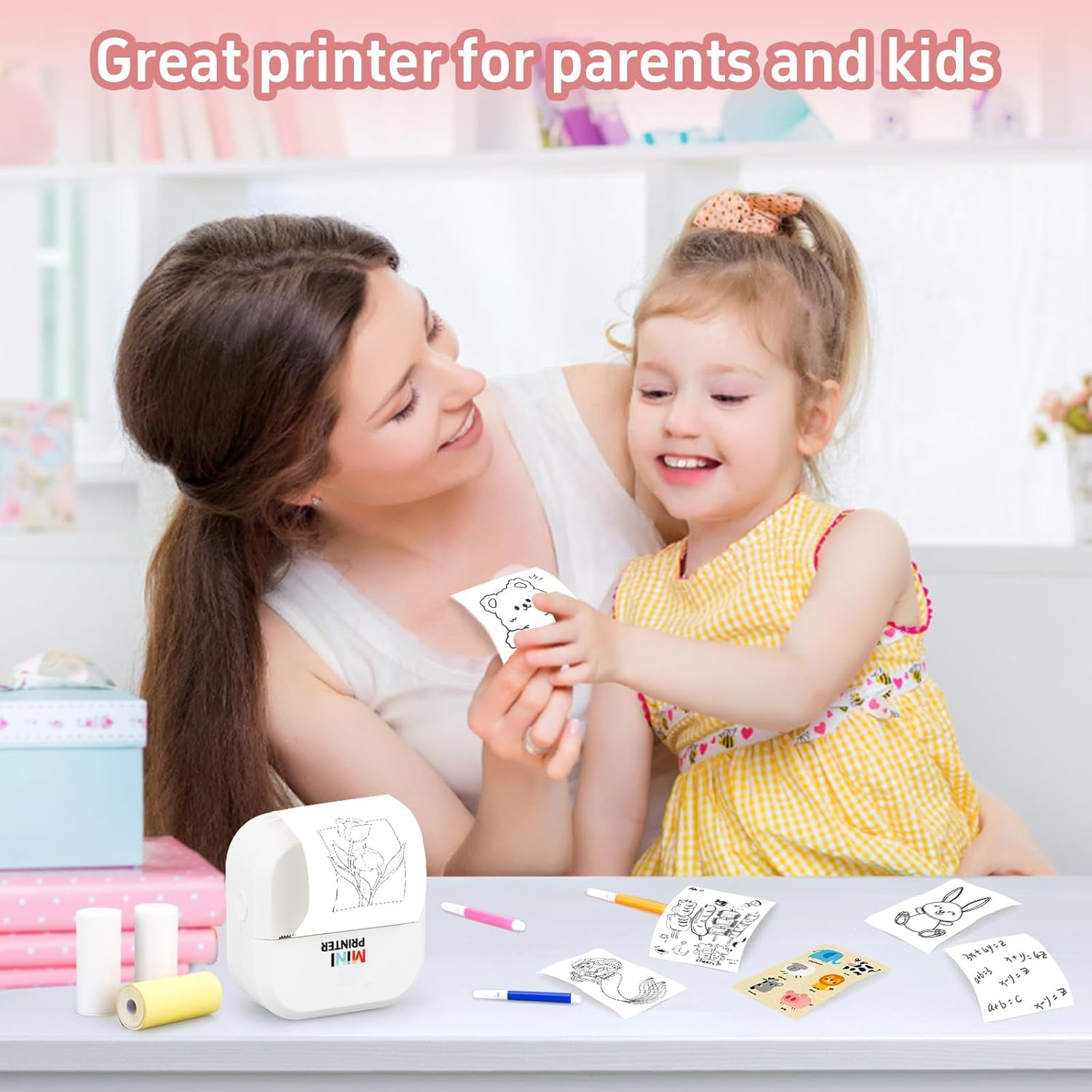 Sticker Printer - Bluetooth Inkless Printer&Sticker Maker with 13 Rolls Paper,Wireless Thermal Printer for iPhone/Android,Compact Print Pod for Notes,Journals,DIY,Kids Crafts&Unique Gift