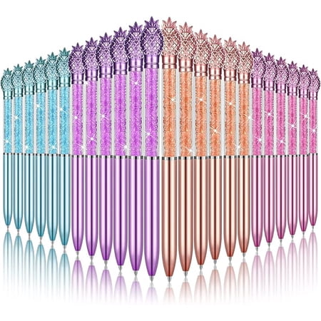 24 Pieces Big Crystal Diamond Pens Bling Ballpoint Pen Black Ink Rhinestones Pen for School Office Supplies Christmas Wedding Birthday Present, 4 Colors (Pineapple Style)