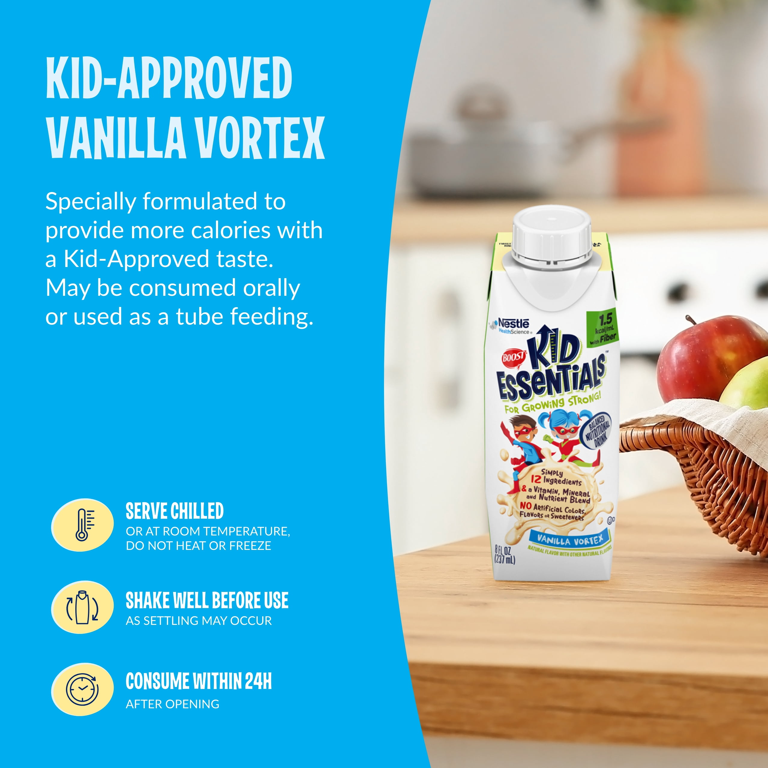 Boost Kid Essentials 1.5 with Fiber Vanilla Vortex, 8 Fl oz, 24ct