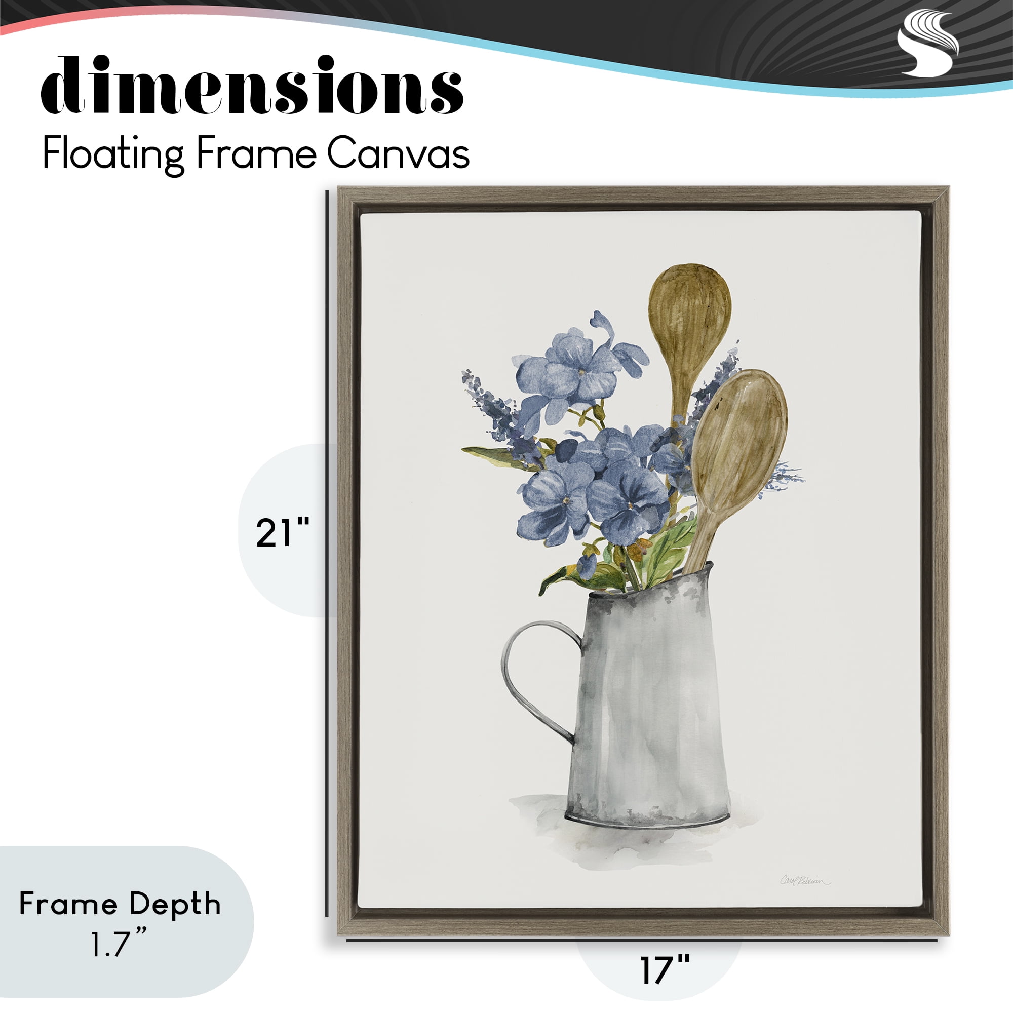 Stupell Industries Kitchen Spoons & Blue Blooms Brown Framed Floater Canvas Wall Art, design by Carol Robinson