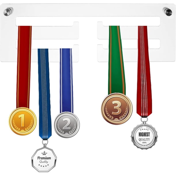 Perchero para exhibición de medallas transparente de 30 cm, rectangular, acrílico, para montaje en pared, fácil de instalar.