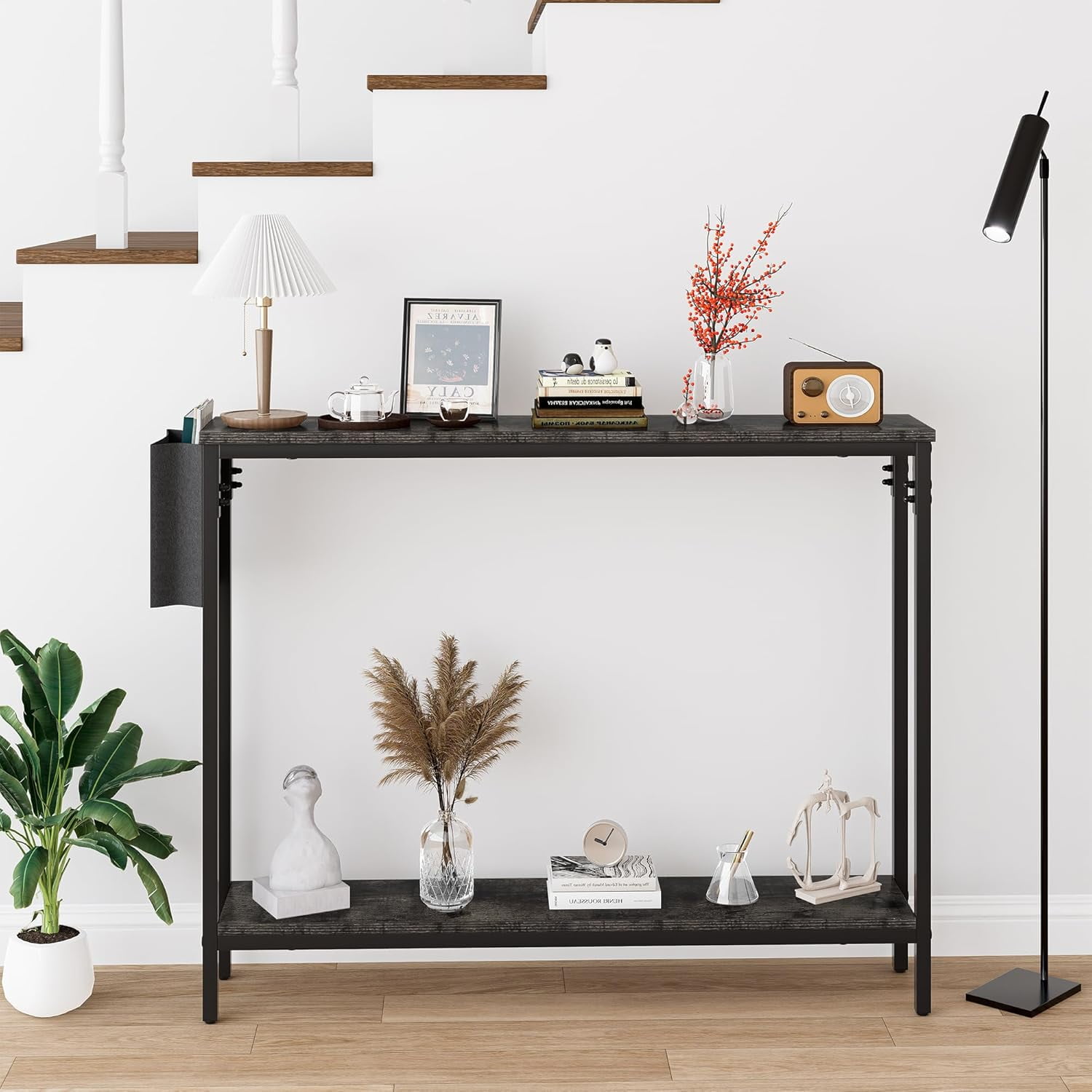 Frmobepts Console Table for Entryway, 2 Tier Entryway Table Bookshelf Accent Table With Storage Shelf Living Room Entry Hall Foyer Table Furniture, Black