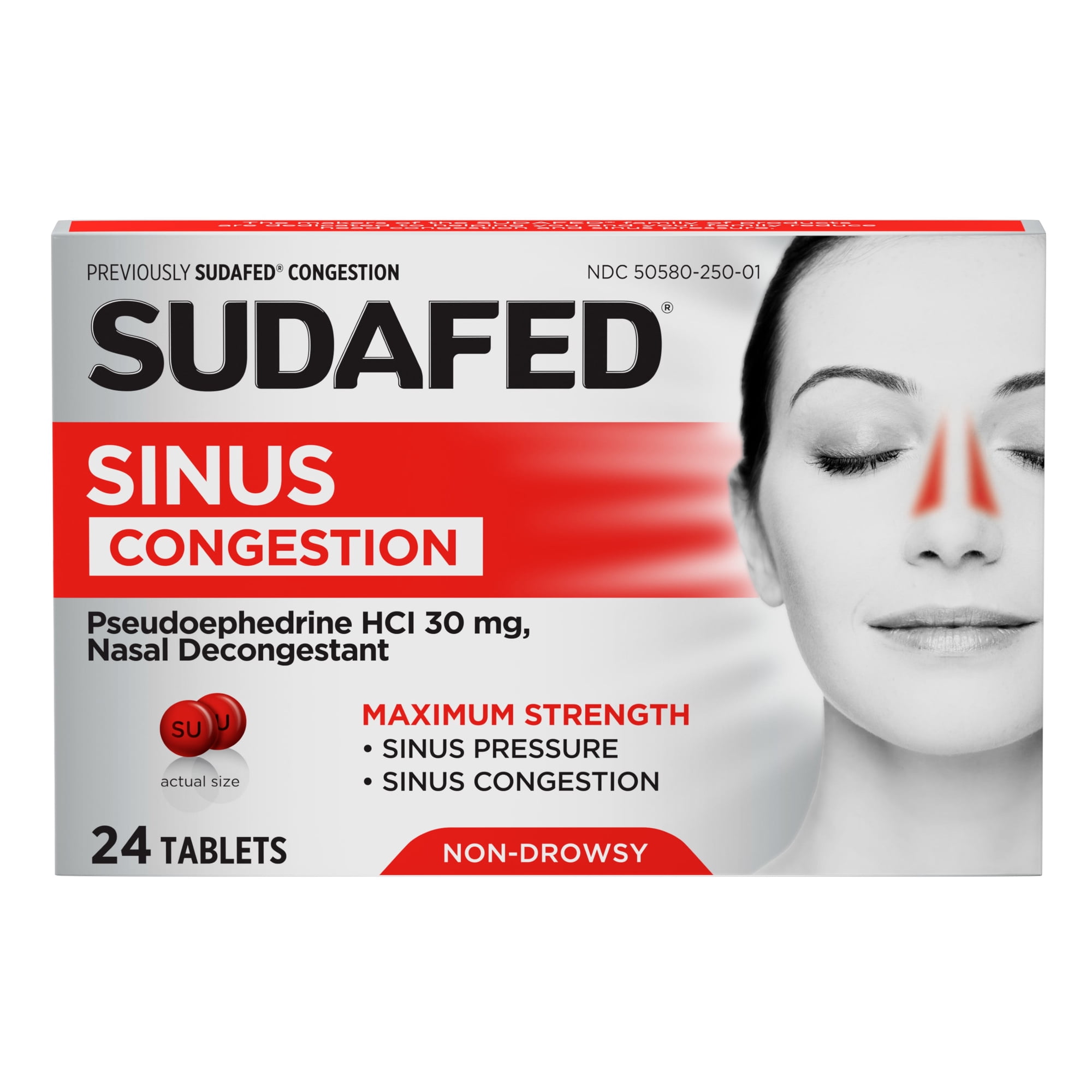 Sudafed Sinus Congestion Maximum Strength Decongestant Tablets, 24 ct