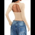 thumbnail image 2 of Camisas de Cuello Cuadrado para Mujer, Camisetas de Larga Ajustadas para Salir Caqui M, 2 of 7