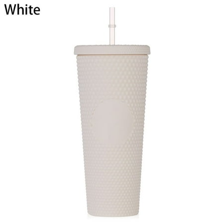 

1Pcs Personalized Double-Layer Tumbler Coffee Cup Drinkware Water Bottle Durian Cup Diamond Straw Cup With Straw And Lid WHITE