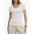 thumbnail image 3 of Women's Casual Short Sleeve Scoop Neck Summer Tops Ribbed Knit Slim Fit Tee Shirts, 3 of 4