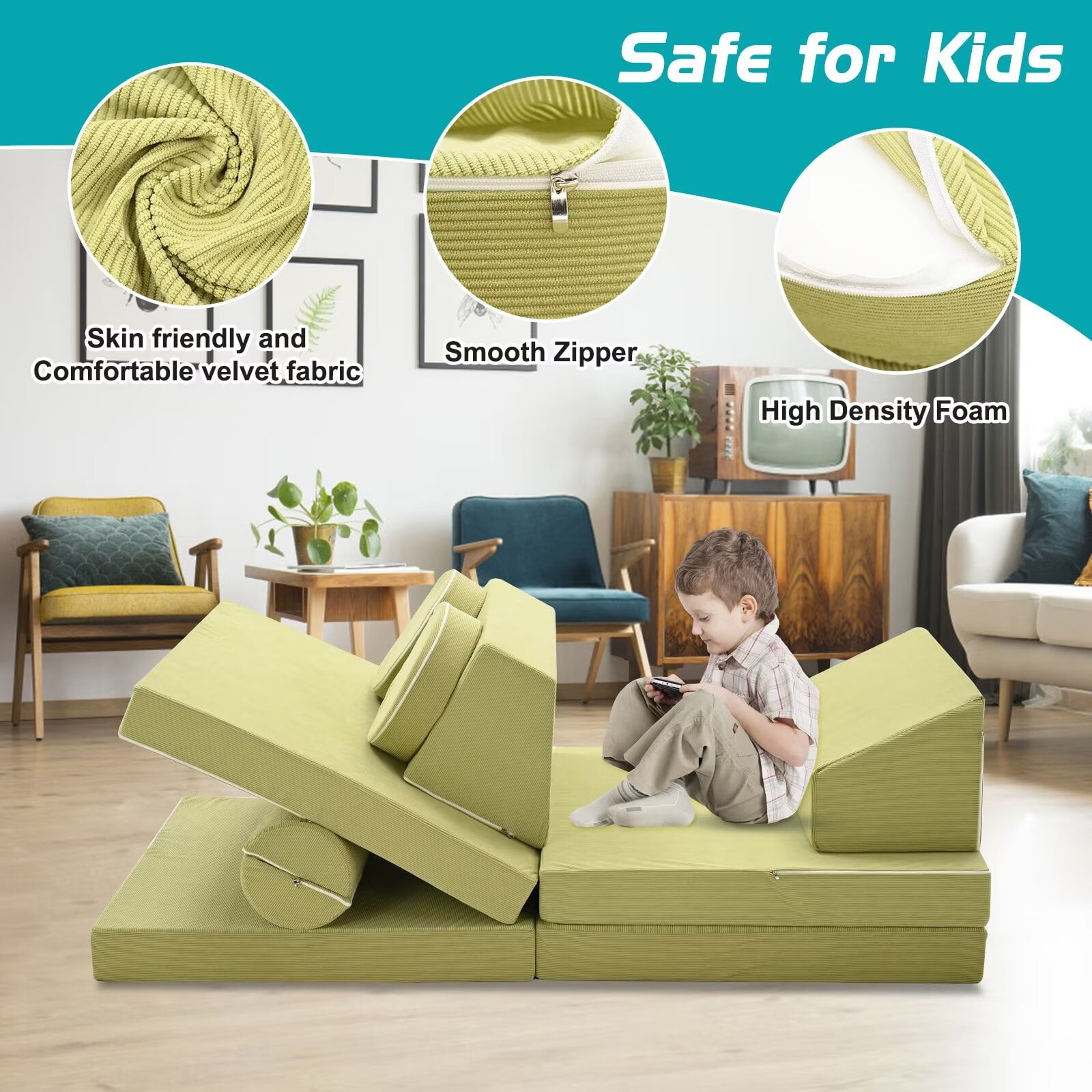 NAIZEA 10PCS Kids Couch Play Set Modular Kids Sofa Toddler Play Set Creative Couch Kids Foam Play Couch Indoor Green in Malta at 147 Rating 5