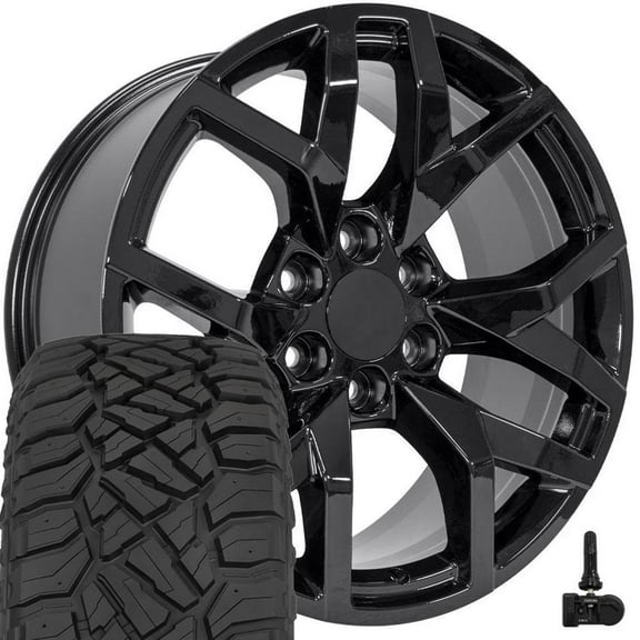 OE Wheels CV66 22 Inch Rims and Tires Fit Suburban 1500 Z71 Style 6x139.7 22x9 Gloss Black - Hollander 14076 - TerraMax RT 285/45-22 (Set of 4)