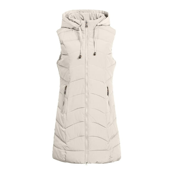 PMUYBHF Female White Sweater Women'S Long Winter Zipper Coat Vest With Hood Sleeveless Warm Down Coat With Pockets Quilted Vest Down Jacket Quilted Outdoor Jacket XXXXL White