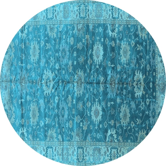 Ahgly Company Indoor Round Oriental Light Blue Traditional Area Rugs, 4' Round