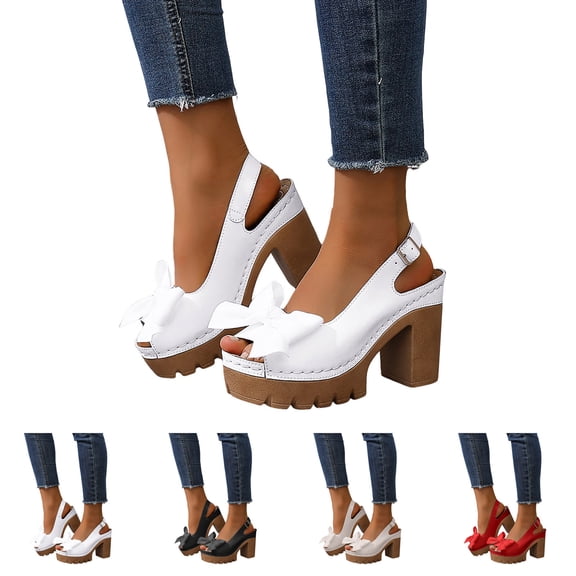 Dakaela Women's Slingback Chunky Heels Sandals Open Toe Leather Bow Platform Wedge Dress Walking Pumps Shoes for Prom Wedding Party Beige 6