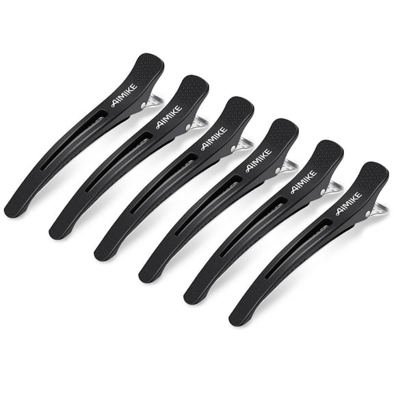 6pcs Professional Hair Clips for Styling Sectioning, Non Slip No-Trace Duck Billed Hair Clips with Silicone Band, Salon and Home Hair Cutting Clips for Hairdresser, Women, Men - Black 4.3” Long