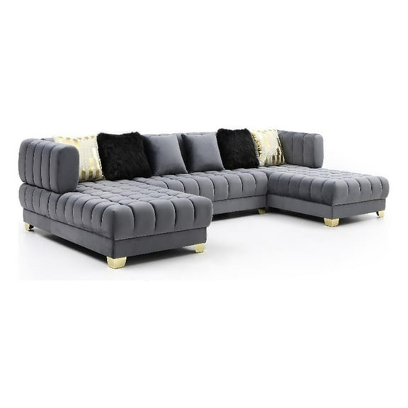 Better Home Products Marigold U-Shaped Velvet Sectional Sofa in Gray