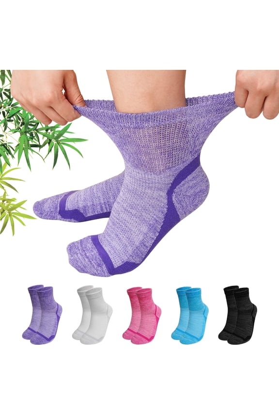 Socks for Diabetic-Friendly Comfort, 5 Pairs Non-Binding Bamboo Viscose Socks with Smooth Seamless Design, Moisture-Wicking Soft Breathable Socks for Sensitive Feet, Multicolor, Size 11-13