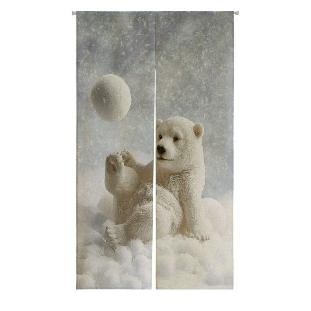 ABPHQTO Oso Polar invierno jugando bola de nieve japonés Noren cortina puerta ventana tratamiento cortinas 85x150 cm
