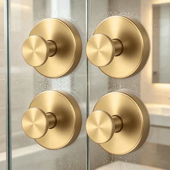 4 Pack Suction Cup Hooks, Heavy Duty Stainless Steel Towel Hooks for Shower Bathroom, Glass and Tile, Gold