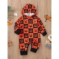 thumbnail image 2 of Qmyliery Newborn Baby Hooded Romper, Plaid Grimace/Pumpkin Printed Long Sleeve Overalls, Casual Simple Style Jumpsuit, 2 of 9