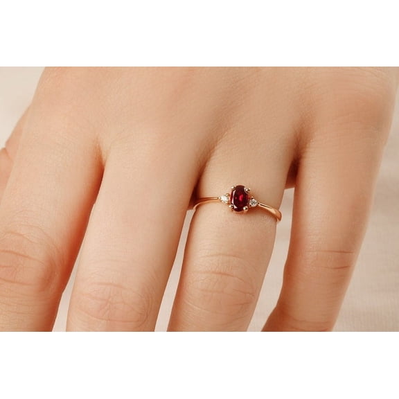 925 Silver Ruby Diamond Ring, 14K Gold Plated Dainty Ruby Band, Ruby Wedding Band Ring, July Birthstone Ring, Anniversary Ring, Valentine's Day