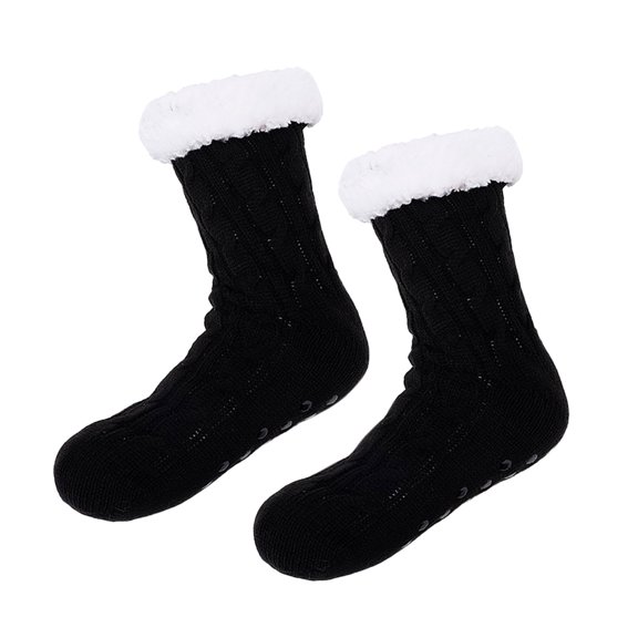 Xfvqtps Unisex Grippy Slipper Socks Plush Lining Plush Edge Thick Snow Socks Carpet Socks Solid Color Comfortable Soft Warm Winter Fuzzy Socks Black