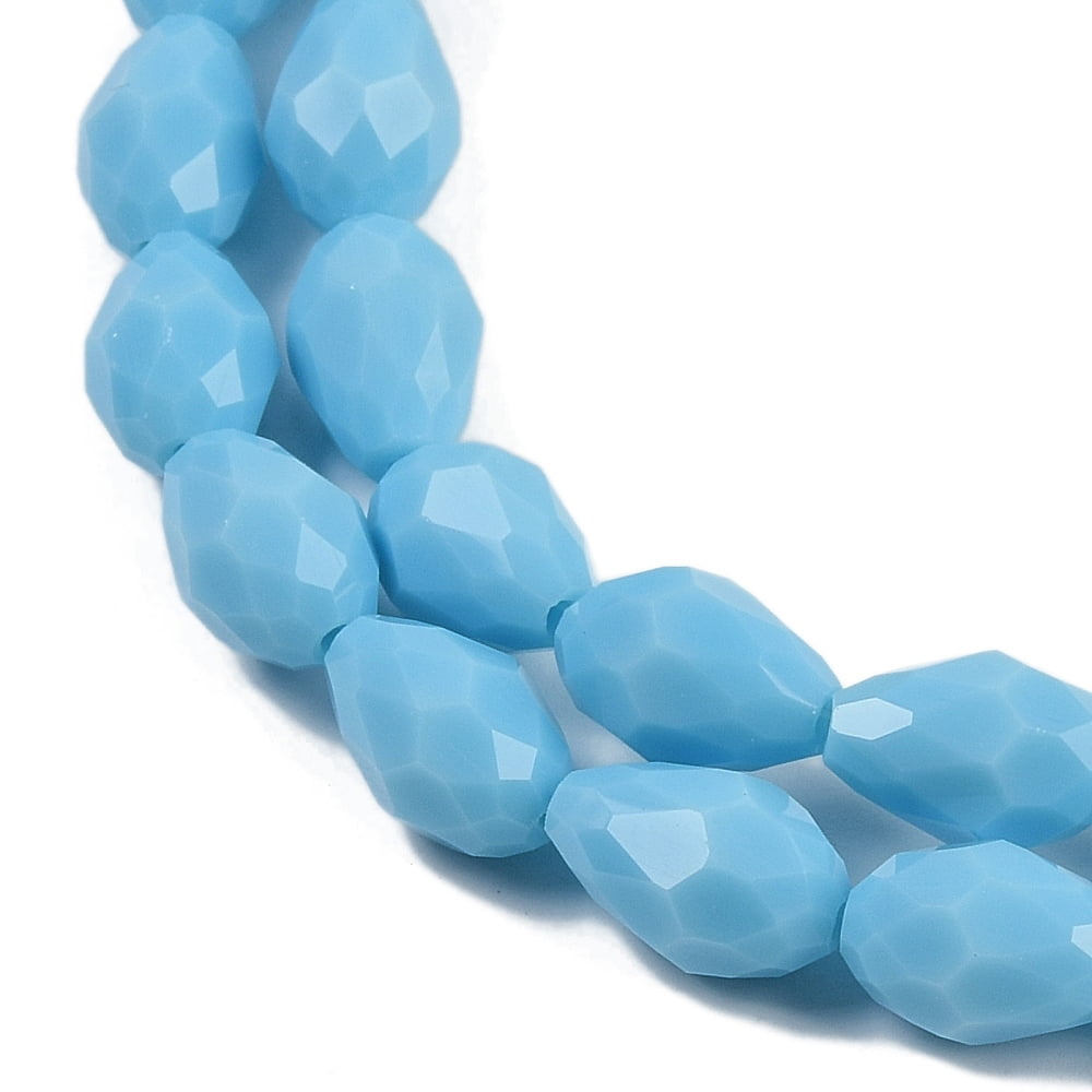 Opaque Solid Color Beads Strands Faceted Teardrop Light Sky Blue 15x10mm Hole: 1.6mm about 46~48pcs/strand 27.95 inch(71cm)