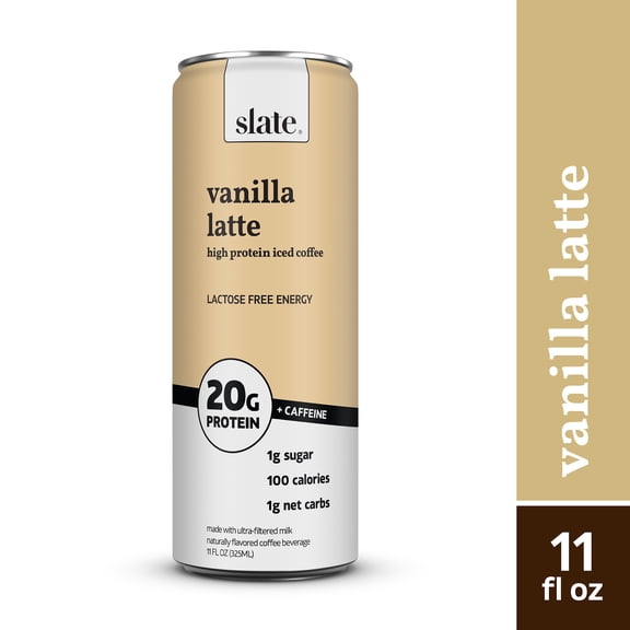 Slate Milk Vanilla Latte, High Protein Iced Coffee, 20g Protein, 11 fl oz can, Ready to Drink