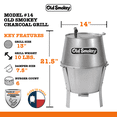 thumbnail image 6 of Old Smokey 14 inch Portable Charcoal Grill, Durable Steel BBQ Grill, 6 of 9