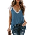 thumbnail image 1 of xiaxaixu Hauts en Dentelle Crochet pour Femmes, T-Shirts d'Été Basiques à Manches Courtes Col en V Coupe Ample, 1 of 5