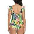 thumbnail image 6 of Yiaed Watercolor Blooming Cactus Print Women's Ruffled One Piece Swimsuit V Neck Swimwear Slimming Monokini for Woman-Small, 6 of 8