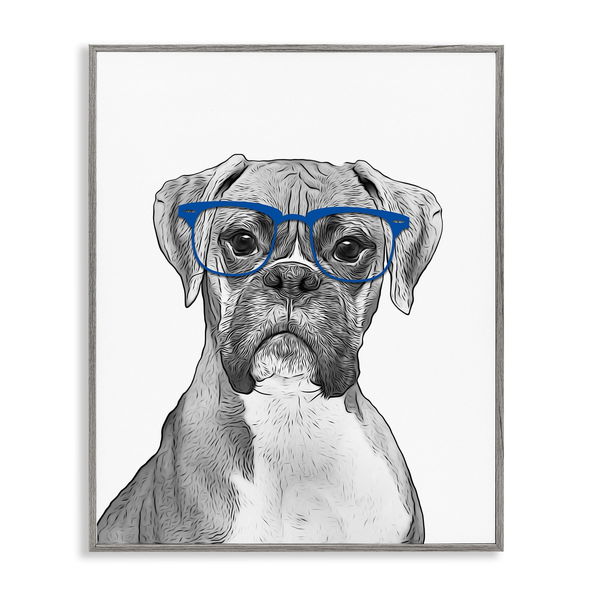 Stupell Industries Fun Boxer Dog Wearing Glasses Animals & Insects Painting Gray Framed Art Print Wall Art