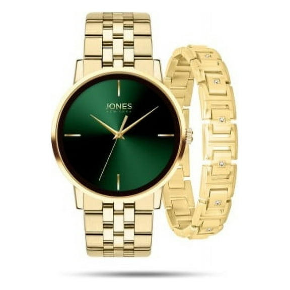 Jones New York Men's Quartz Movement Metal Analog Watch and Bracelet Set, Green/Gold