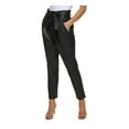 thumbnail image 3 of DKNY Womens Black Faux Leather Pocketed Zippered Hook And Bar Closure Tie Waist High Waist Pants 2, 3 of 3